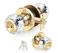 LOQRON Crystal Door Knobs with Lock and Keys with Privacy Lock, Luxurious Diamond Classic Interior Glass Door Knobs for Bedroom Bathroom Gold,1 Pack