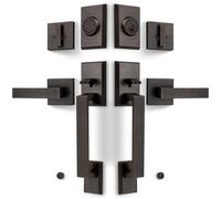 LOQRON Double Front Door Lock Set, Keyed Entry Front Door Handleset with Dummy, Square Heavy Duty Door Lever and Single Cylinder Deadbolt Combo, Oil Rubbed Bronze