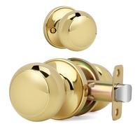 LOQRON Flat Ball Door Knob Without Key and Lock, Non-Locking Passage Round Design Doorknob for Hallway/Closet, Polished Brass Finish