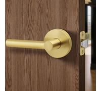 LOQRON No Lock Passage Door Handle, Round Design Non-Locking Heavy Duty Door Lever with Satin Brass Finish, Reversible for Left/Right Handed for Hallway and Closet Door