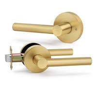 LOQRON No Lock Passage Door Handle, Round Design Non-Locking Heavy Duty Door Lever with Satin Brass Finish, Reversible for Left/Right Handed for Hallway and Closet Door