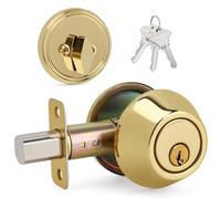 LOQRON Round Design Single Cylinder Deadbolt with Keys, Exterior Keyed Dead Bolt Lock for Front Entrance Door Security, Polished Brass