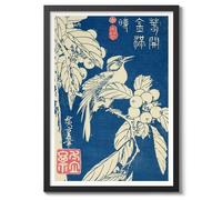 Loquat & Bird Utagawa Hiroshige Poster, Japanese Woodblock Ukiyo-E Print, Vintage Art Picture Painting Wall Art Exhibition Bedroom Home Decor, A1 (Black Frame) - 86.9x62.4cm