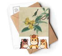 Loquat Embroidered Feather Figure Chinese Painting Postcards Envelopes Cards Mailing Year Horse