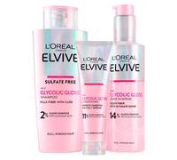L'Or?al Paris Elvive Glycolic Gloss Conditioner 150ml + Shampoo 200ml + Leave-In Serum 150ml Set for Dull and Porous Hair Intense and Long-Lasting