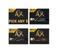 L'OR Espresso Coffee Pods PICK ANY 5 from 4 different blends inc. Forza, Ristretto, Delizioso and Onyx Aluminium Capsules - Each pack 40 pods, Total