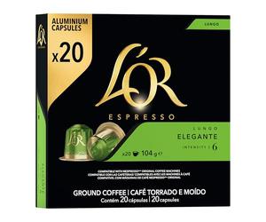 L'OR Espresso Lungo Elegante, Aluminium Coffee Capsules, Intensity 6, 20 Capsules