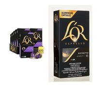 L'OR Espresso Lungo Profondo Intensity 8-10 Packs of 10 Capsules (100 Drinks) & Espresso Ristretto Intensity 11 - Nespresso* Compatible Aluminium