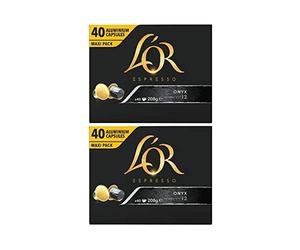 L'Or Forza, Onyx, Or Ristretto Coffee Pods 40's (Nespresso Compatible Coffee Capsules) (L'Or Onyx, 2 x 40 Pods)