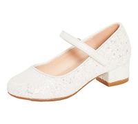 Lora Dora Girls Faux Leather Low Block Heel Party Shoes Ivory Glitter 10 UK Child