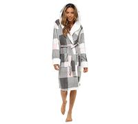 Lora Dora Ladies Dressing Gown Womens Luxury Tartan Check Robe Grey Large UK 16-18