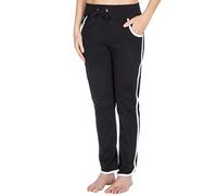 Lora Dora Womens 100% Cotton Stripe Jogging Bottoms Open Hem Pockets Black UK 10