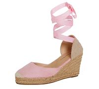 Lora Dora Womens Espadrille Wedge Sandals Ladies Strappy Hessian Wedges Summer Shoes Ankle Tie Leg Straps Pink 5 UK