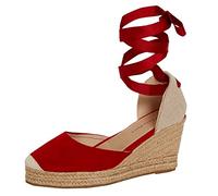 Lora Dora Womens Espadrille Wedge Sandals Ladies Strappy Hessian Wedges Summer Shoes Ankle Tie Leg Straps Red 8 UK