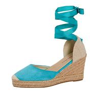 Lora Dora Womens Espadrille Wedge Sandals Strappy Hessian Wedges Ankle Wrap Tie Leg Straps Turquoise UK 6