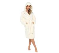 Lora Dora Womens Luxury Teddy Bear Fleece Hooded Robe Ladies Dressing Gown Housecoat Gift Cream L/UK 16-18