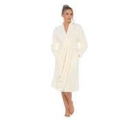 Lora Dora Womens Luxury Teddy Bear Fleece Long Cardigan Robe + Belt Ladies Dressing Gown Cream M/UK 12-14