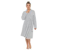 Lora Dora Womens Luxury Teddy Bear Fleece Long Cardigan Robe + Belt Ladies Dressing Gown Grey XL/UK 20-22