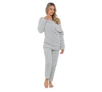Lora Dora Womens Luxury Teddy Bear Fleece Lounge Set Ladies Off Shoulder Top Lounge Pants Grey XL/UK 20-22