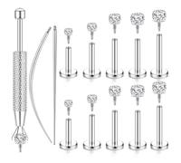 LORACOXS 16G/18G Flat Back Earrings for Women Men - Tragus Helix Conch Rook Ear Cartilage Piercing Jewelry, Hypoallergenic Internal Thread Studs, Ideal for Medusa Monroe Ashley Labret Snake Bite Lip