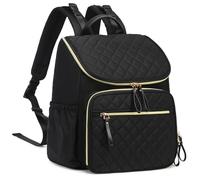 LORADI Large Capacity Diaper Bag with Stroller Buckle, Water-Resistant Travel Backpack with Insulated Pockets (Black-gold)