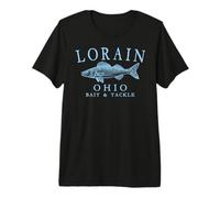 Lorain Ohio Walleye Lake Fishing Town Cyan Letters Premium T-Shirt