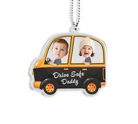lorajewel Gift for Dad Personalised Keyring with Photo Name - Drive Safe Daddy - Gift for Daddy Fathers Day Christmas Birthday Keychain Gifts from Son Daughter - Car Ornament Hanging