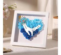 lorajewel Personalised Mother’s Day Flower Shadow Box Custom Name Heart Rose Frame Gift 23×23cm Wall Art for Mum Wife Grandma (A-Blue)