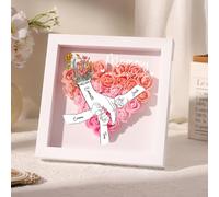 lorajewel Personalised Mother’s Day Flower Shadow Box Custom Name Heart Rose Frame Gift 23×23cm Wall Art for Mum Wife Grandma (A-Pink)