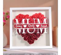 lorajewel Personalised Mother’s Day Flower Shadow Box Custom Name Heart Rose Frame Gift 23×23cm Wall Art for Mum Wife Grandma (B-Red)