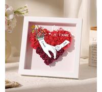 lorajewel Personalised Mother’s Day Flower Shadow Box Custom Name Heart Rose Frame Gift 23×23cm Wall Art for Mum Wife Grandma (A-Red)