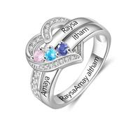 lorajewel Personalized 925 Sterling Silver Women's Rings with Name Birthstone Promise Anniversary Valentine's Day Rings Gifts for Her (Style 2)