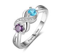lorajewel Personalized 925 Sterling Silver Women's Rings with Name Birthstone Promise Anniversary Valentine's Day Rings Gifts for Her (Style 7)