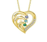 lorajewel Personalized Women's Necklace Silver 925 Heart Pendant with 1-6 Names Engraving Gift for Mother's Day Valentine's Day Christmas (gold-3 name)
