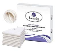 Lorandos 12 Pack Bamboo Reusable White Terry Cloth Wipes, 20 x 20 cm washcloths, Perfect for Baby's Bums,Hands and Face, Absorbent and Naturally Anti-Bacterial |Flannel Face Cloths| Eco Friendly…