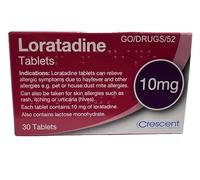 Loratadine Hayfever & Allergy Relief 10mg 1 Box x 30 Tablets GSL Crescent