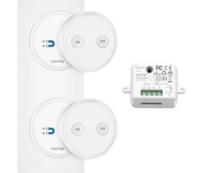LoraTap Wireless Switch Kit, 2500W Receiver, 200M Range, 868Mhz Radio Transmitter, 10 Years Battery Life, Wall Remote Control with 2 ON/OFF Remote Controls for Lighting