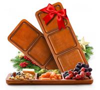 Lorbro Acacia Wood Serving Tray, 14" x 5.5" Wooden Serving Platter, 3 Section Rectangular Wooden Trays for Food, Cheese, Snacks, Fruit, Appetizer, Charcuterie, Home Decor, Set of 3 Pack