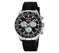 Lorciix Classics Business Men's Digital Analog Watch Dual Time Chronograph Sports Watch Waterproof 30M with Stainless Steel Band Alarm Stopwatch LED Display, Rubber Silver Black, Classics Business