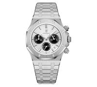 Lorciix Men’s 42mm Stainless Steel Chronograph Watch, Quartz Movement, Octagonal Bezel, Luminous Hands, Date Display, 30M Water Resistant, Butterfly Clasp, Blue/Black/Silver Dial Options, Silver White