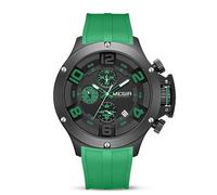 Lorciix Men’s Large-Dial Chronograph Watch, Quartz Movement, 47mm Alloy Case, 3ATM Water Resistant, Luminous Hands, Date, Silicone Band, Green, Fashion Watch