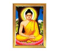 Lord Buddha God Photo With Golden Frames For Pooja Indian Worship Religious Ritual House Warming Wall Table Puja Room 8.6 X 11