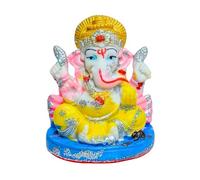 Lord Ganesha Idol for Home Temple | 2.7 Inch Decorative Ganpati Murti in Yellow & Pink | Hindu God Statue for Pooja Mandir, Festive Decor & Gifting