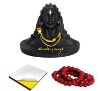 Lord god Mahadev Bholenath Shivji Adiyogi Shiva Statue Idol Murti for Car Dashboard with Rudraksh Mala Idle,Home Decor - Handcrafted Resin Figurine | Spiritual Gift for Meditation 3 inch
