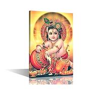 Lord Krishna Canvas Wall Art - Beautiful Hinduism Theme, 1 Piece, Stretched and Framed, Ready to Hang (16''Wx 24''H) for Living Room, Bedroom, Office
