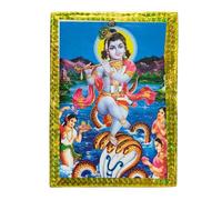Lord Krishna Decorative Picture Frame - 6.5 x 4.8 Inch Vertical Religious Frame with Glossy Border | Hindu God Wall Photo for Puja Room, Home Temple & Gifting