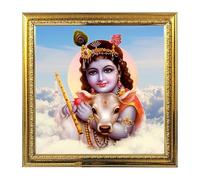 Lord Krishna India God Idol Photo Frame for Pooja| Hindu Bhagwan Devi Devta Photo Frame | Wall Decor Puja Temple Photo Frame 5.4 Inches