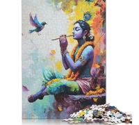 Lord Krishna Playing Flute Jigsaw Puzzles 1000 Piece for Teenagers Paper Creative Puzzle Toy Family Game Difficulty Challenge Puzzles 38x26cm/1000pcs