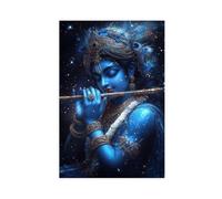 Lord Krishna Poster Large Hindu Mural Spiritual Blue God Artwork