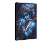 Lord Krishna Poster Large Hindu Mural Spiritual Blue God Artwork Frame-style 16x24inch(40x60cm)